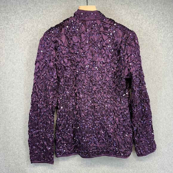 Adressing Jacket Womens Medium Purple Metal Silver Sequin Crinkle Embellished - Picture 2 of 16